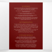 Monogram donkerrood bladgoud bruiloft optie RSVP Drieluik Uitnodiging (Binnenkant midden)