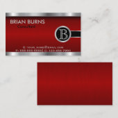 Monogram donkerrood en staal visitekaartje (Voorkant / Achterkant)