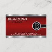 Monogram donkerrood en staal visitekaartje (Voorkant)