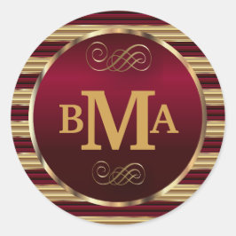 Monogram Donkerrood & Gouden Envelopverbinding Ronde Sticker