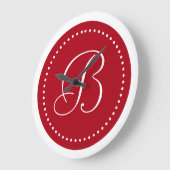 Monogram donkerrood/wit stippenrand grote klok (Hoek)