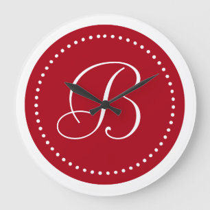Monogram donkerrood/wit stippenrand grote klok