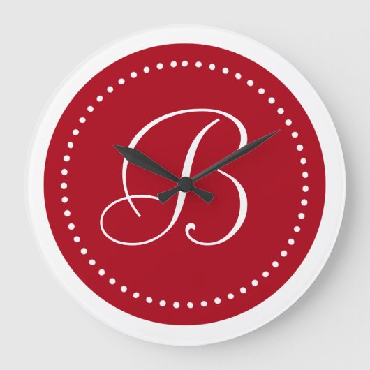 Monogram donkerrood/wit stippenrand grote klok (Voorkant)