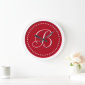 Monogram donkerrood/wit stippenrand grote klok (Huis)