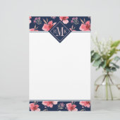 Monogram | Donkerroze Waterverf Briefpapier (Staand voorkant)