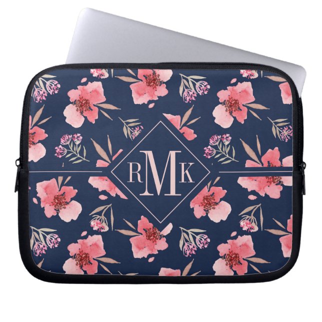 Monogram | Donkerroze Waterverf Laptop Sleeve (Voorkant)