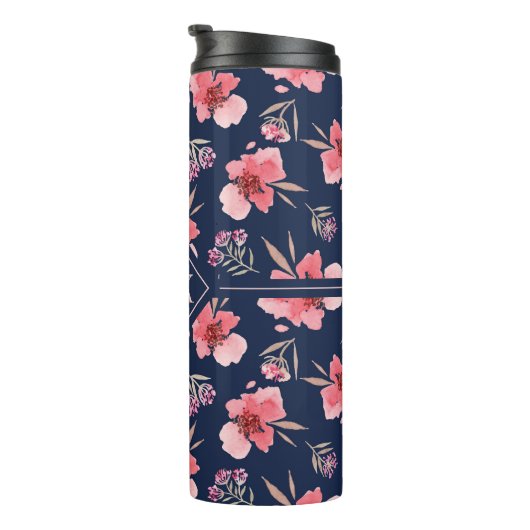 Monogram | Donkerroze Waterverf Thermosbeker (Geroteerd rechts)