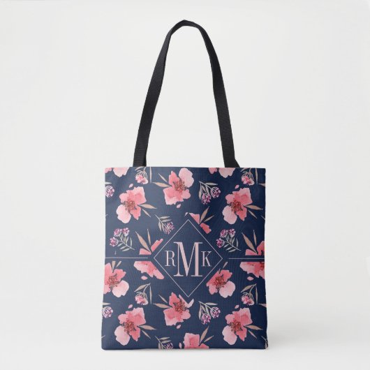 Monogram | Donkerroze Waterverf Tote Bag (Voorkant)