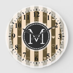 Monogram Donkey Beown Stripes Modern Heart Patroon Grote Klok