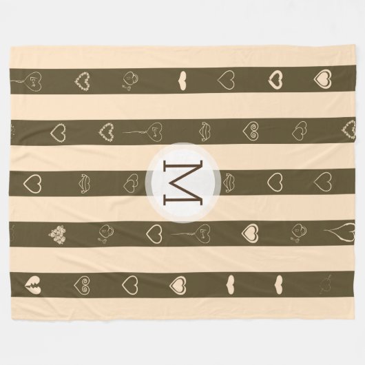 Monogram Donkey Brown Stripes Modern Heart Pattern Fleece Deken (Voorkant (Horizontaal))