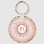 Monogram donut roze rosé gouden folie script glam sleutelhanger (Voorkant)