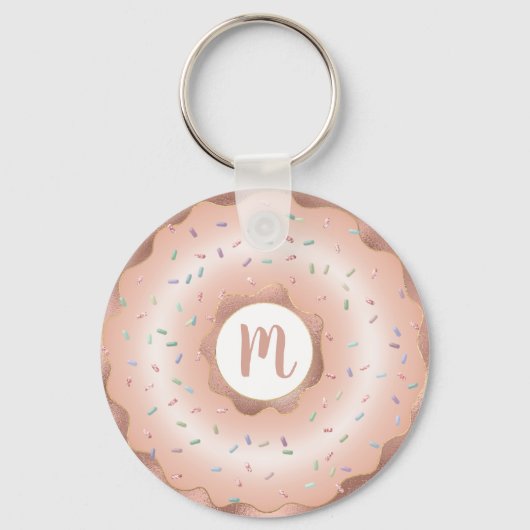 Monogram donut roze rosé gouden folie script glam sleutelhanger (Voorkant)