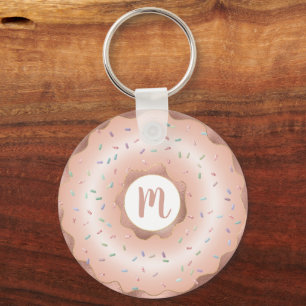 Monogram donut roze rosé gouden folie script glam sleutelhanger