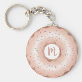 Monogram donut roze rosé gouden folie script glam sleutelhanger