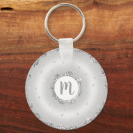 Monogram donut zilver glitter script chic girly sleutelhanger