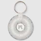 Monogram donut zilver glitter script chic girly sleutelhanger (Achterkant)