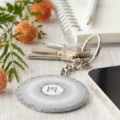 Monogram donut zilver glitter script chic girly sleutelhanger (Zijkant)