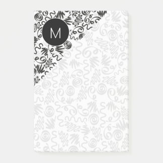 Monogram Doodle Krullen Zwart en Wit Post-it® Notes