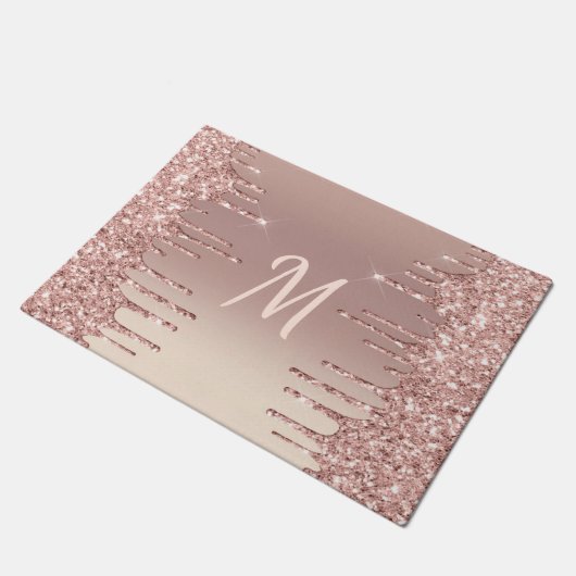 Monogram Doormat Roos Gold Blush Glitter Drivers Deurmat (Schuin)