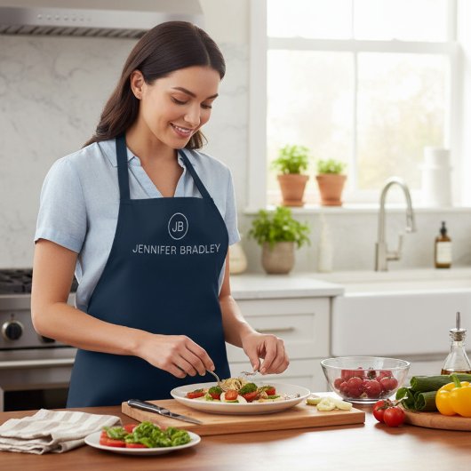 Monogram Douanenaam Blauw en Wit Schort