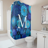 Monogram douchegordijn bloemmotief navyblauw (In situ)