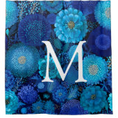 Monogram douchegordijn bloemmotief navyblauw (Voorkant)