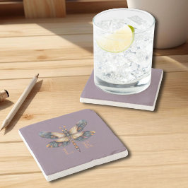 Monogram Dragonfly Folk Art Soft Paarse Stenen Onderzetter