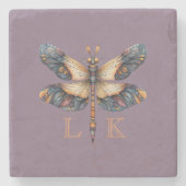 Monogram Dragonfly Folk Art Soft Paarse Stenen Onderzetter (Voorkant)