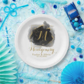 Monogram dramatische zwarte en gouden bruiloft papieren bordje (Feest)