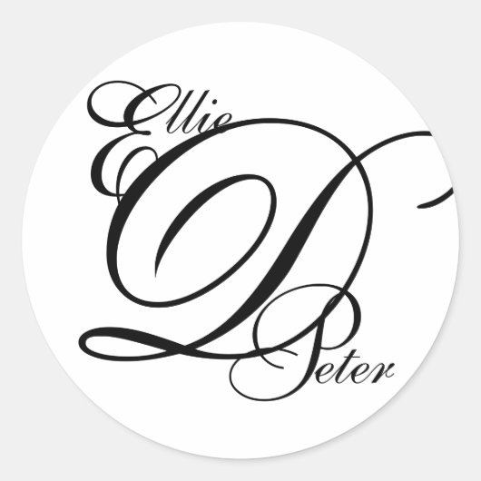 Monogram Drie Letters & Namen Bruiloft Sticker (Voorkant)
