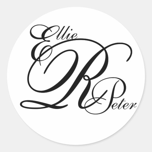 Monogram Drie Letters Zwart-witte Sticker (Voorkant)