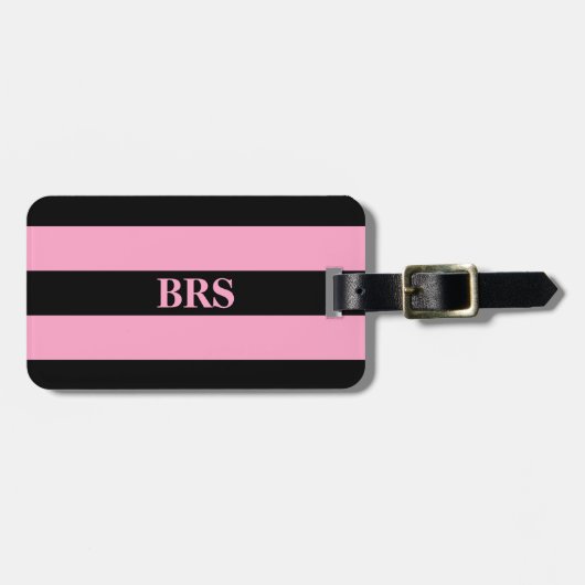 Monogram Drie Zwarte Streep op Anjelier Roze Bagagelabel (Voorkant horizontaal)