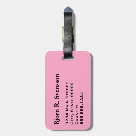 Monogram Drie Zwarte Streep op Anjer Roze Bagagelabel (Achterkant verticaal)