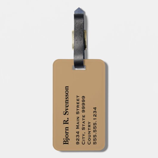 Monogram Drie Zwarte Streep op Camel Brown Bagagelabel (Achterkant verticaal)