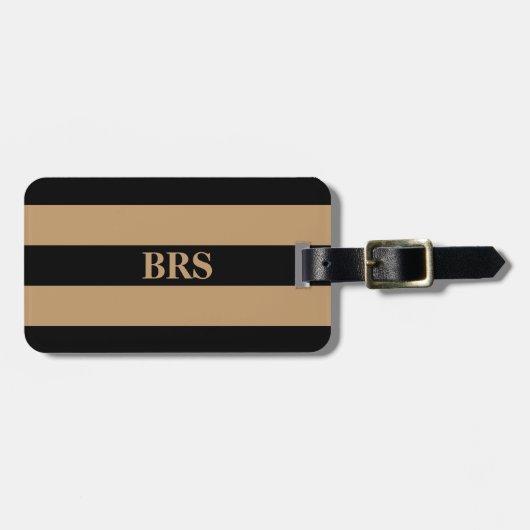 Monogram Drie Zwarte Streep op Kameelbruin Bagagelabel (Voorkant horizontaal)