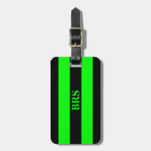 Monogram Drie Zwarte Streep op Lime Green Bagagelabel (Voorkant verticaal)
