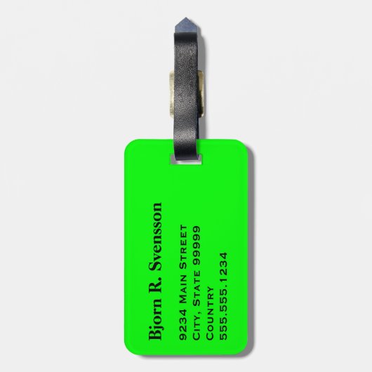 Monogram Drie Zwarte Streep op Lime Green Bagagelabel (Achterkant verticaal)