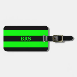Monogram Drie Zwarte Streep op Lime Groen Bagagelabel