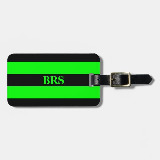 Monogram Drie Zwarte Streep op Lime Groen Bagagelabel (Voorkant horizontaal)