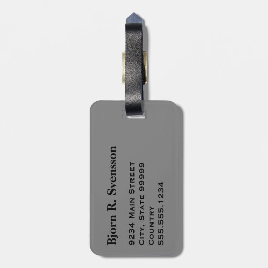 Monogram Drie Zwarte Streep op Medium Grijs Bagagelabel (Achterkant verticaal)