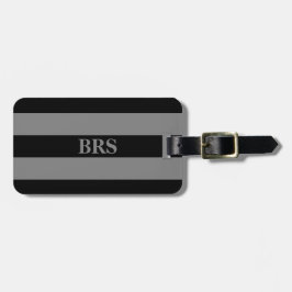 Monogram Drie Zwarte Streep op Middengrijs Bagagelabel
