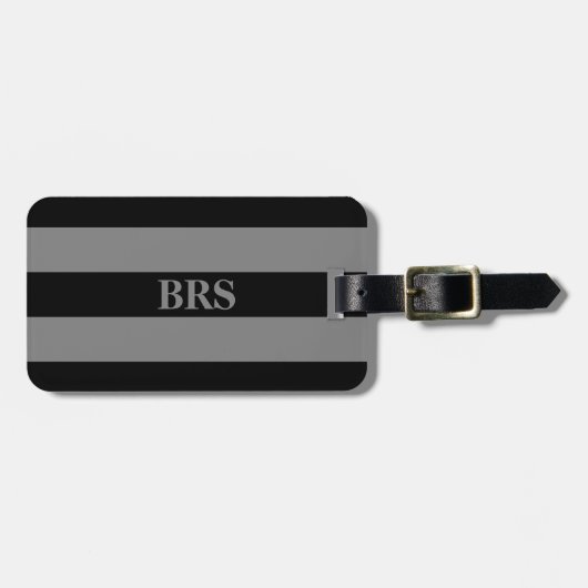 Monogram Drie Zwarte Streep op Middengrijs Bagagelabel (Voorkant horizontaal)