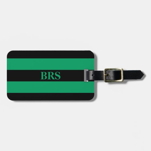 Monogram Drie Zwarte Streep op Shamrock Groen Bagagelabel (Voorkant horizontaal)