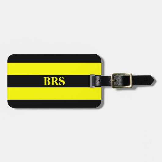 Monogram Drie Zwarte Strepen op Geel Bagagelabel (Voorkant horizontaal)