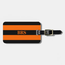 Monogram Drie Zwarte Strepen op Oranje Bagagelabel
