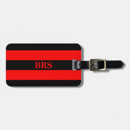Monogram Drie Zwarte Strepen op Rood Bagagelabel