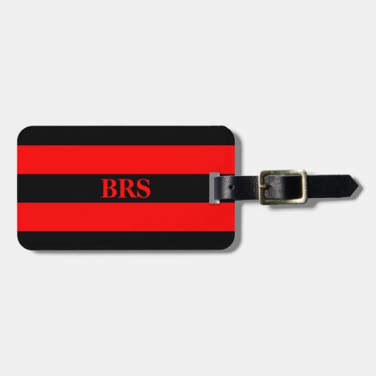 Monogram Drie Zwarte Strepen op Rood Bagagelabel (Voorkant horizontaal)