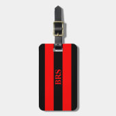 Monogram Drie Zwarte Strepen op Rood Bagagelabel (Voorkant verticaal)