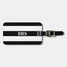 Monogram Drie Zwarte Strepen op Wit Bagagelabel