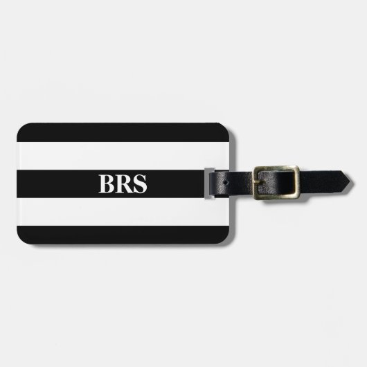 Monogram Drie Zwarte Strepen op Wit Bagagelabel (Voorkant horizontaal)